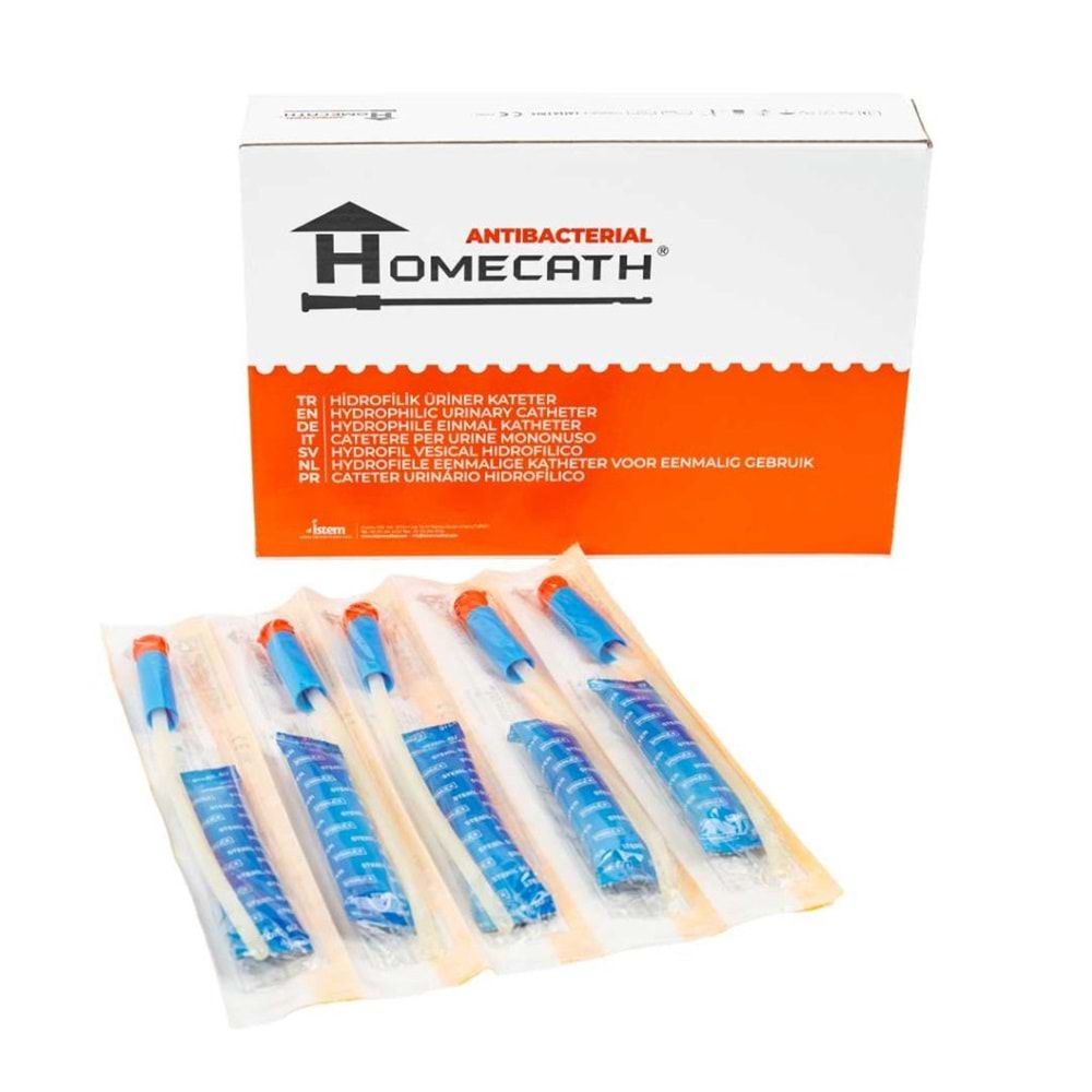 Homecath Antibakteriyal Hidrofilik Üriner Kateter Su Soketli Male 20Cm Ch8 30lu