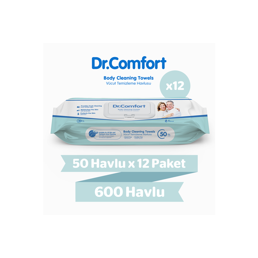 Dr.Confort Vücut Temizleme Havlusu 50*12 paket