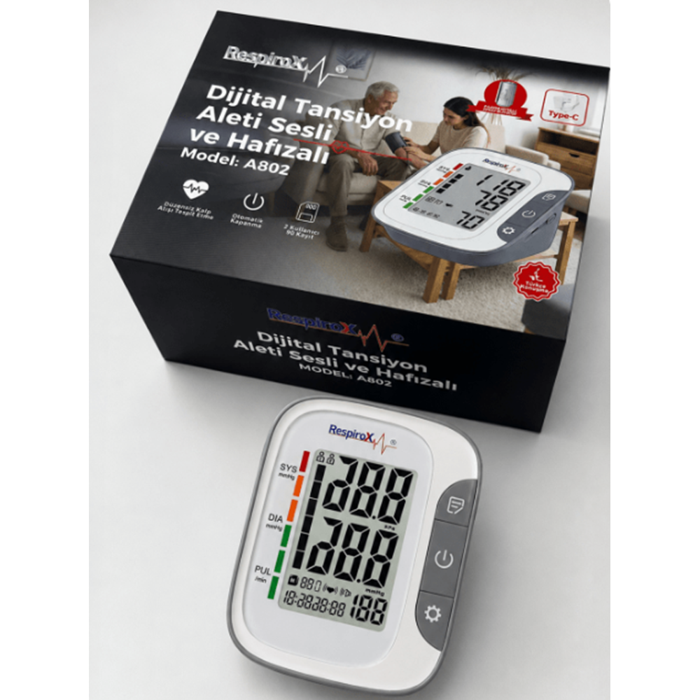Respirox A802 Türkçe Konuşan LCD Ekran Koldan Adaptörlü Tansiyon Aleti