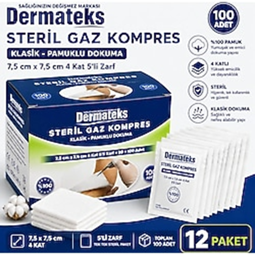 Dermateks Steril Spanç 7,5*7,5 4 kat 5li pk 100 lük kutu